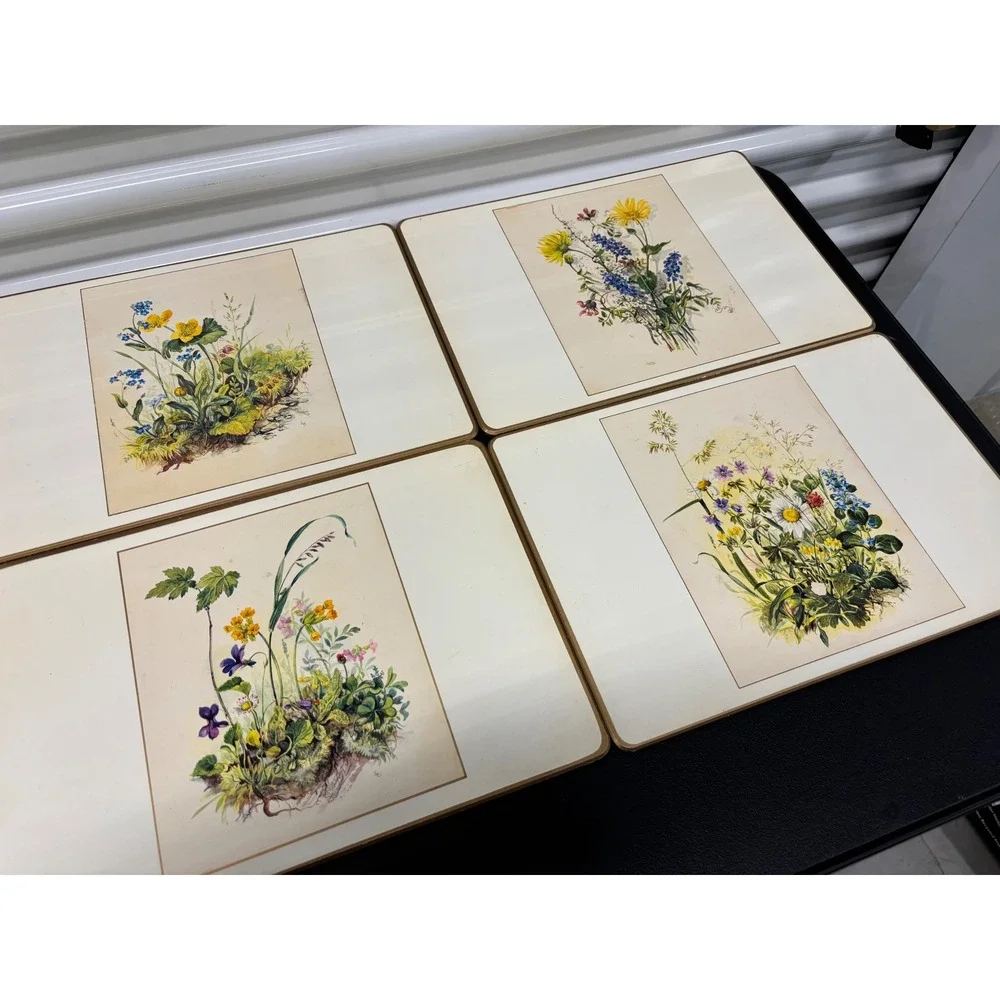 Vintage Made in England Botanical Wildflower Cork Back Placemats Set of 6